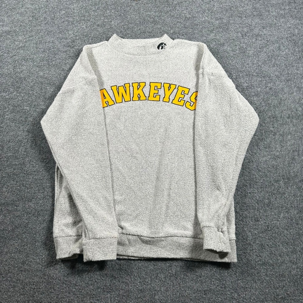PINK Sweatshirt Womens XS Gray Iowa Hawkeyes Collegiate Textured Knit Pullover